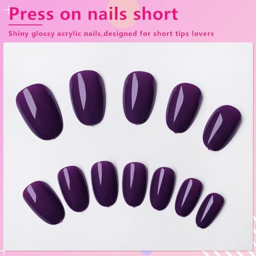 Oval Press on Nails Short Fake Nails, 240pcs Nails Press on Almond Deep Purple