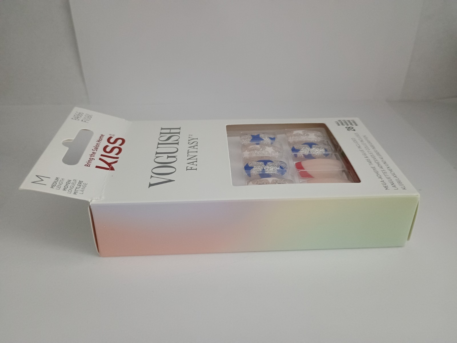 Kiss Voguish Nails Patriotic Blue White Silver Red Stars Glue-on False Nails (1)