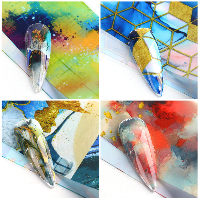 10Pcs Gradient Geometric Floral Nail Art Foil Marble Design Decoration 6121 NS47