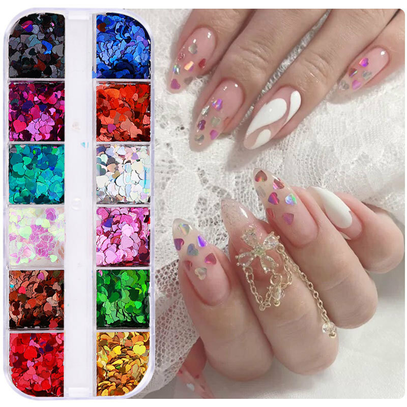 Nail Glitter Sequins Laser 3D Love Heart Star Flakes Nail Art 3D Decoration DIY