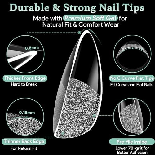 Medium Almond Nail Tips, 216pcs Acrylic Fake Nails Soft Gel X Nail Tips, Full Co