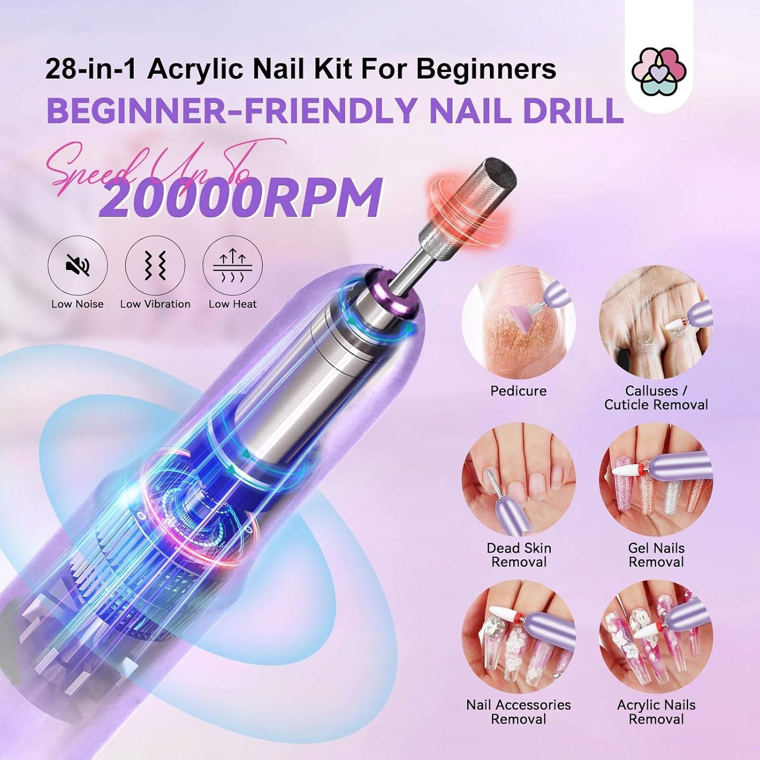Comprehensive 28-in-1 Nail Set with 20000 RPM Drill & Glitter for Home Manicure