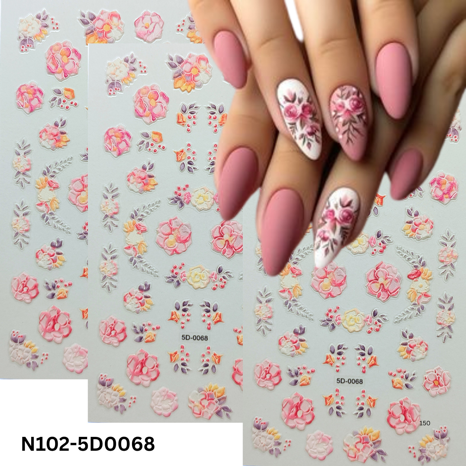 5D Embossed Rose Nail Stickers – Self-Adhesive Floral Decals for Nails