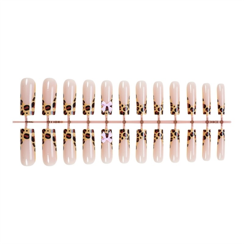24x 3D Bows On Leopard Print False French Tip Press On