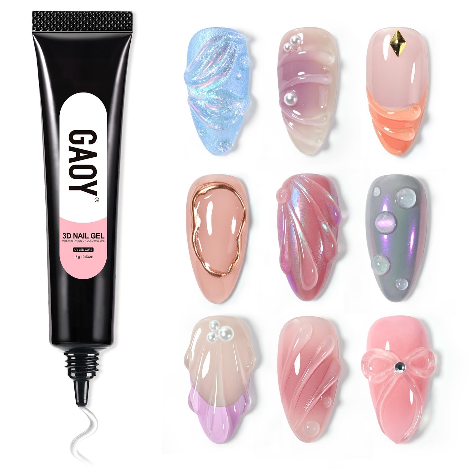 GAOY 3D Nail Gel, 15g Clear 0.53 Fl Oz (Pack of 1), 1 Pcs Gel