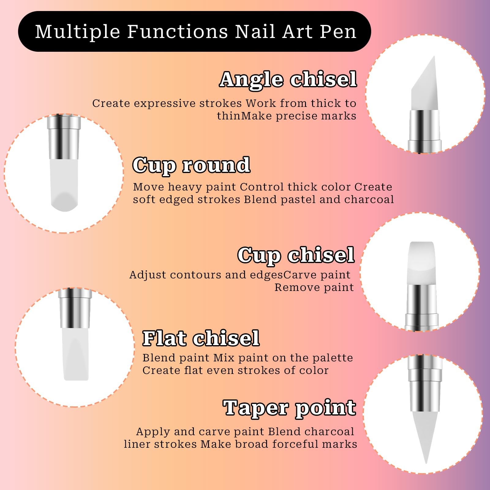 5 Pcs Nail Art Sculpture Pen Dual Tipped Silicone Tools 5 pcs style C