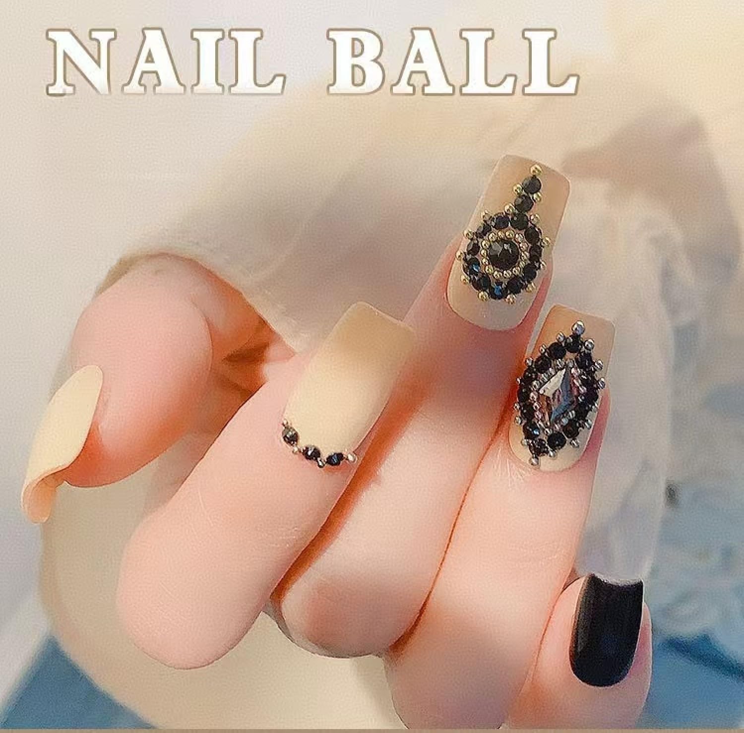3D Metal Caviar Nail Beads, Black Gold Mini Ball Decorations for Acrylic/Gel …
