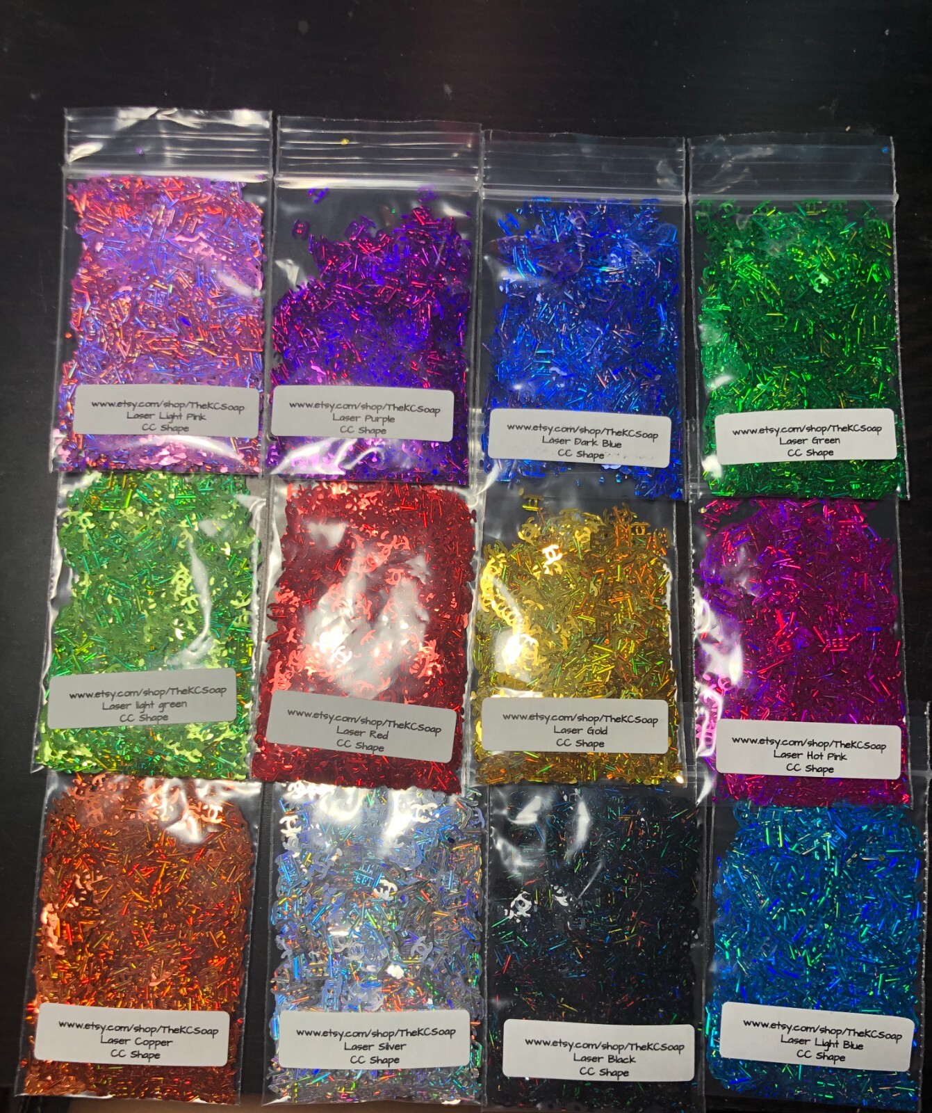 1TSP Holographic BLACK Glitter Slice LASER alphabet confetti C US Seller