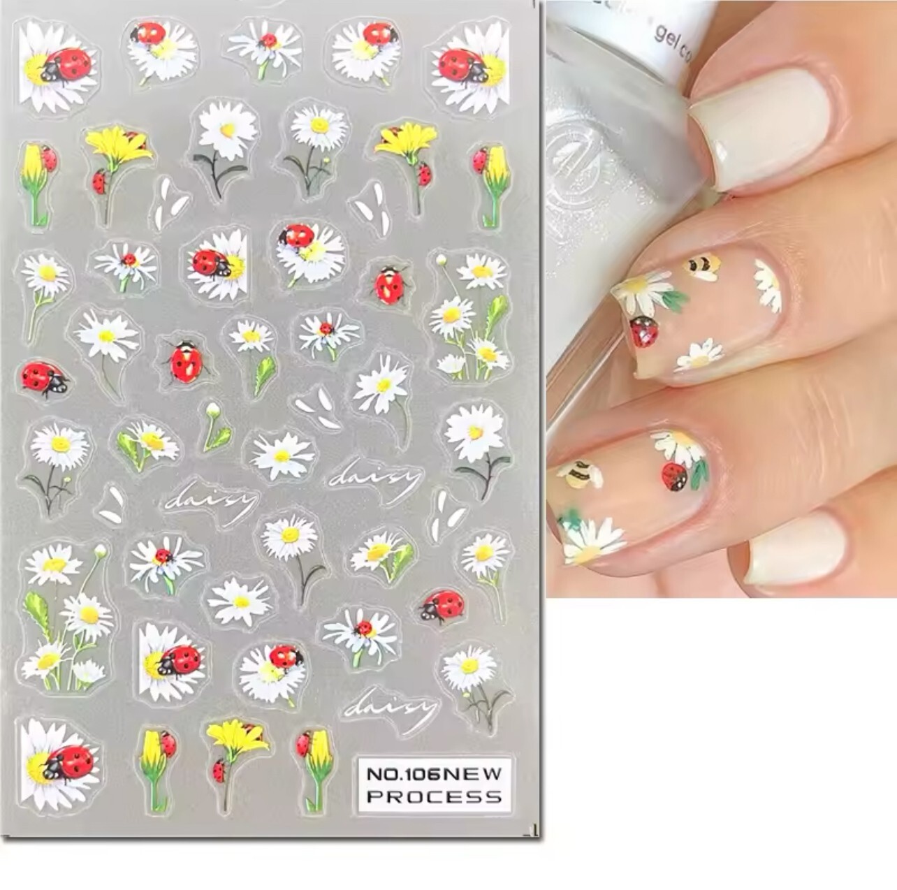 Daisy Nail Art Stickers Decals Ladybird Flowers Summer Spring DIY Nails 106