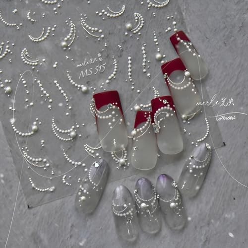 5D Embossed White Pearl Nail Stickers for Nail Art French Tip Nail White Line