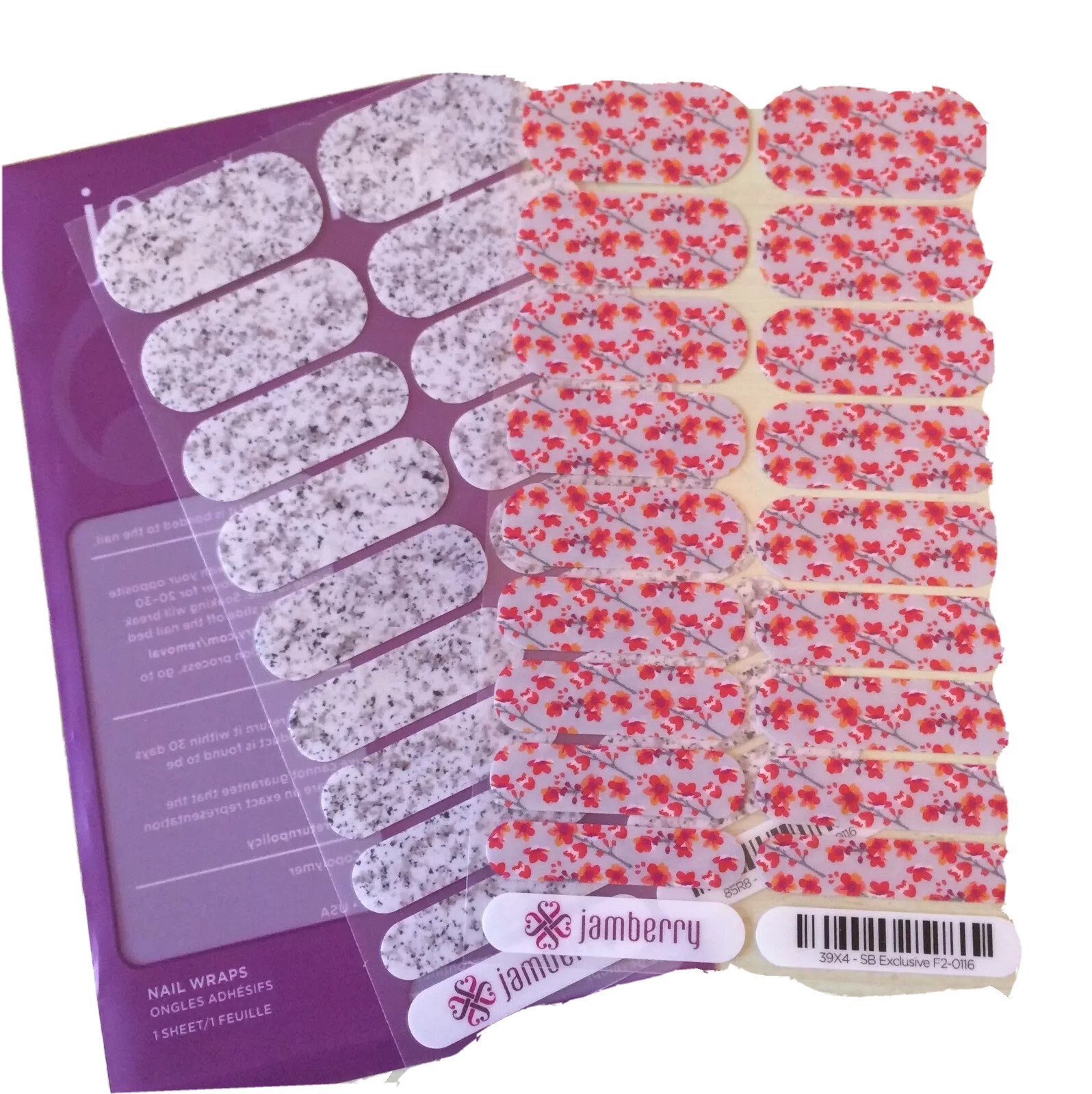 Jamberry Nail Wraps 2 Full Sheets Granite & Cherry Blossom Style Box Exclusive
