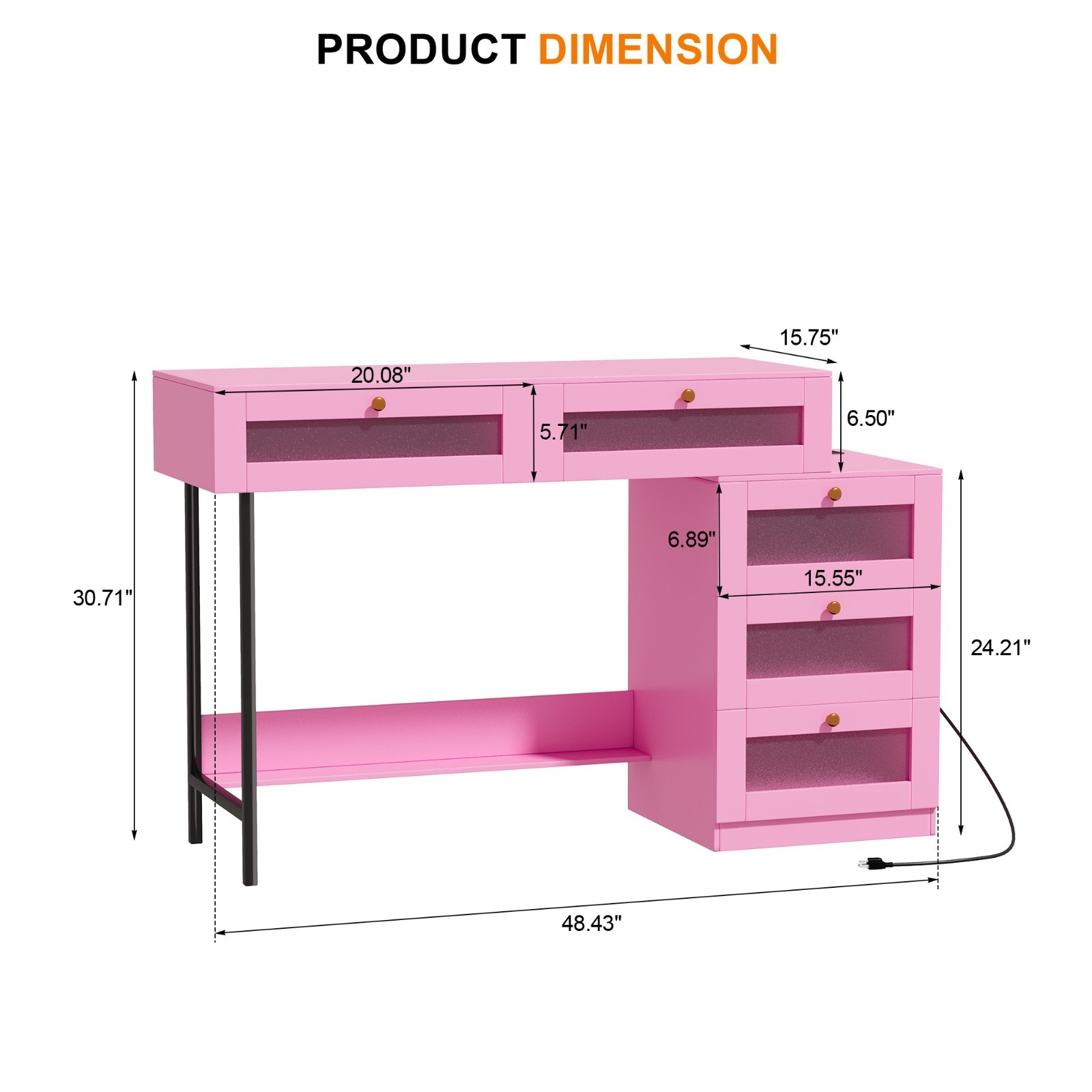 Pink Manicure Table Nail Desk Nail Table Beauty Salon Station w/Storage Drawers