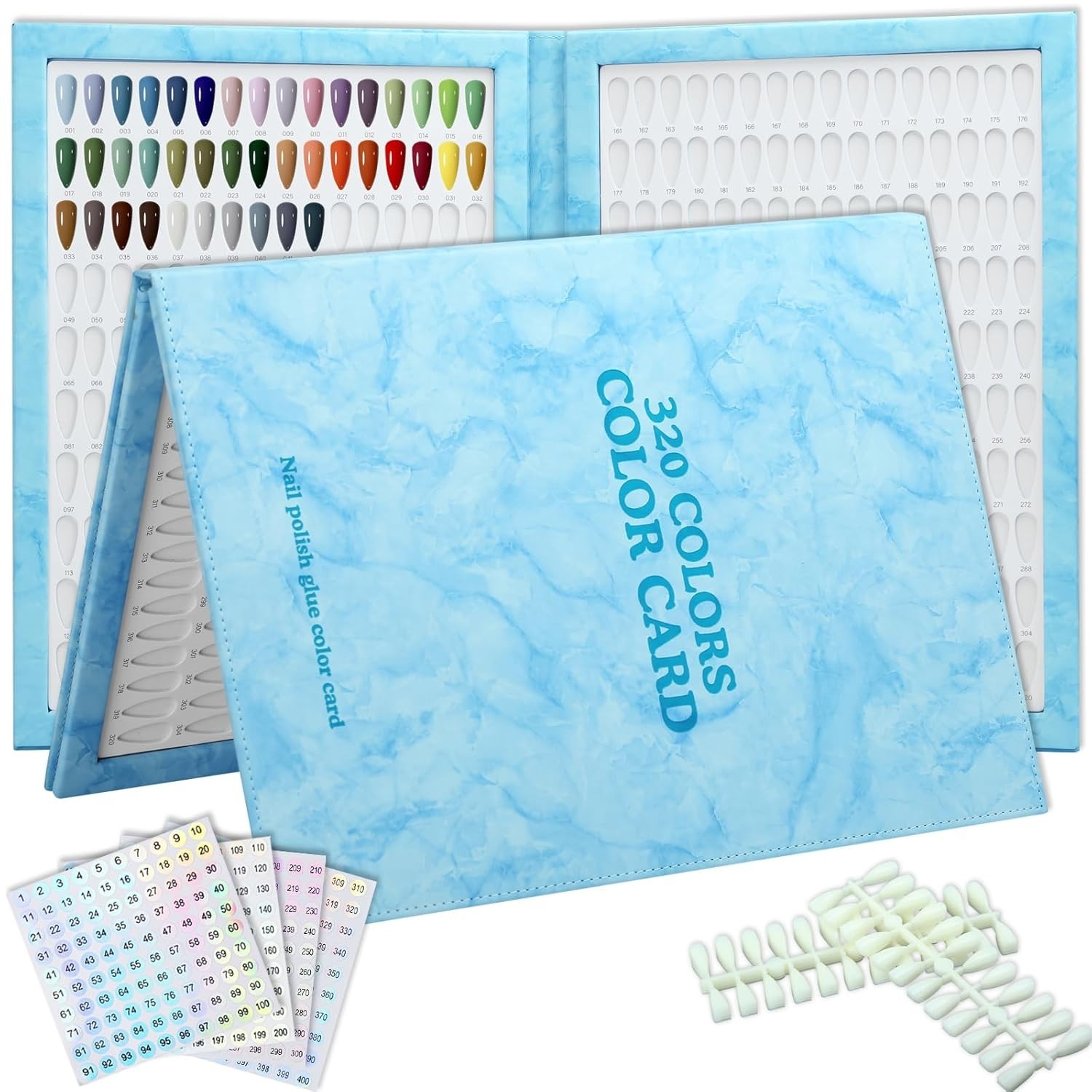 320 Nail Color Book,With 480 Flase Tips & 1-400 Number Sticker Labels,Leather Pr