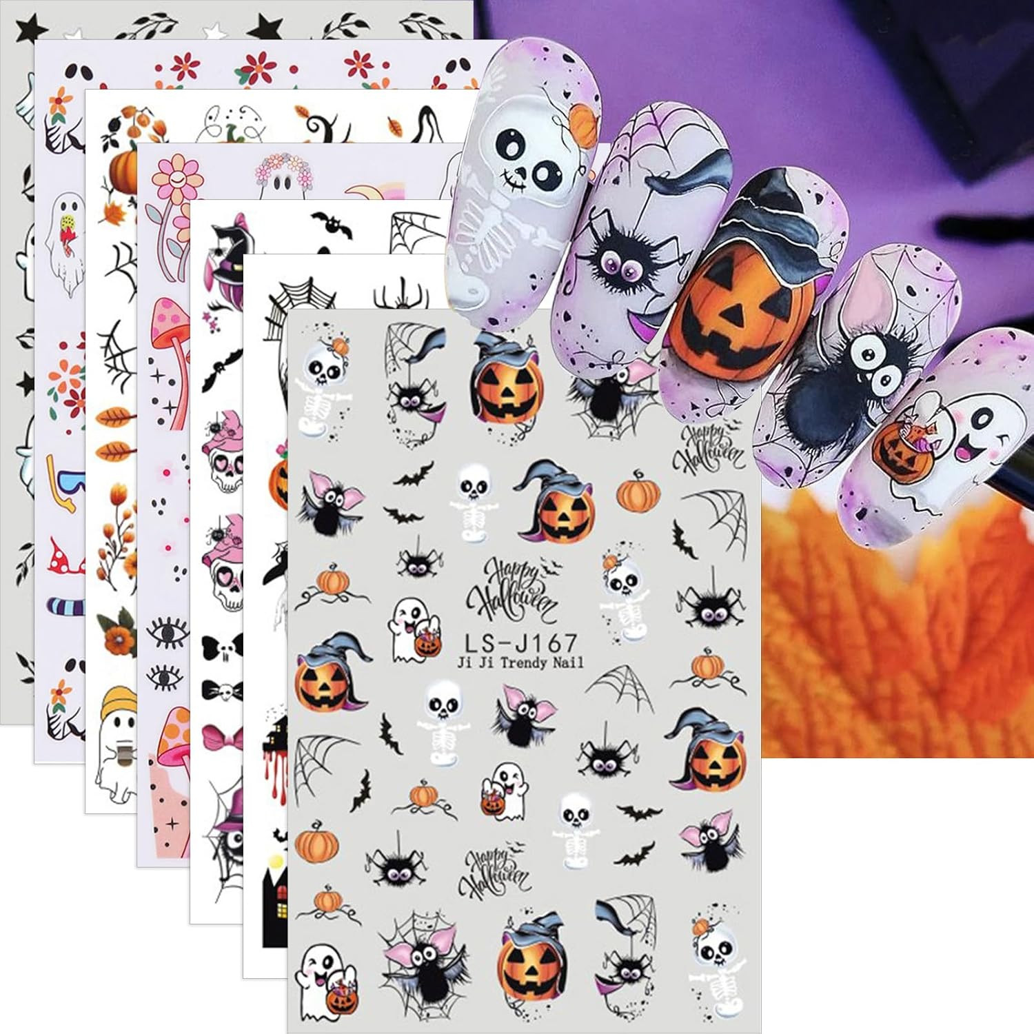 Pumpkins Nail Art Stickers Halloween Nail Decals Fall Nail Charms 7PCS Pumpkins