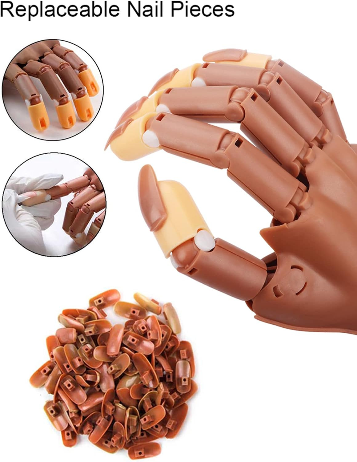 Practice Hand for Acrylic Nails,300 Pcs Nail Tips Flexible Training Ha