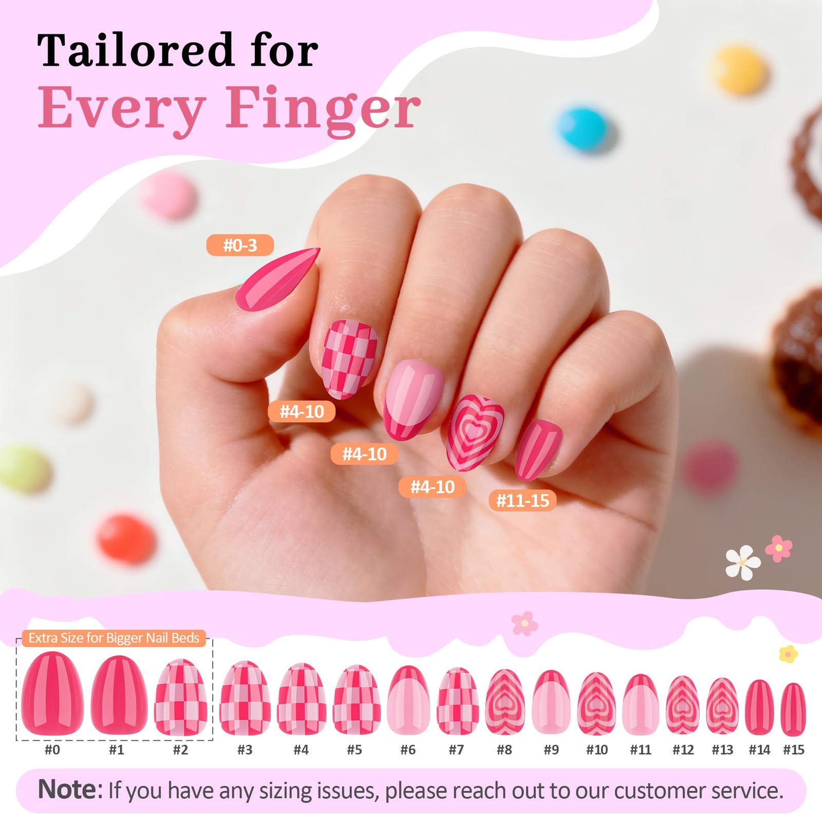 QIEK Rose Pink Grid Kids Press On Nails 1 Pack