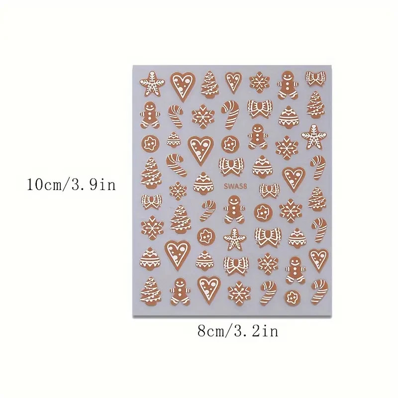 🦌🎄 Gingerbread Christmas Holiday Nail Art Stickers – Festive Fun 🎅✨