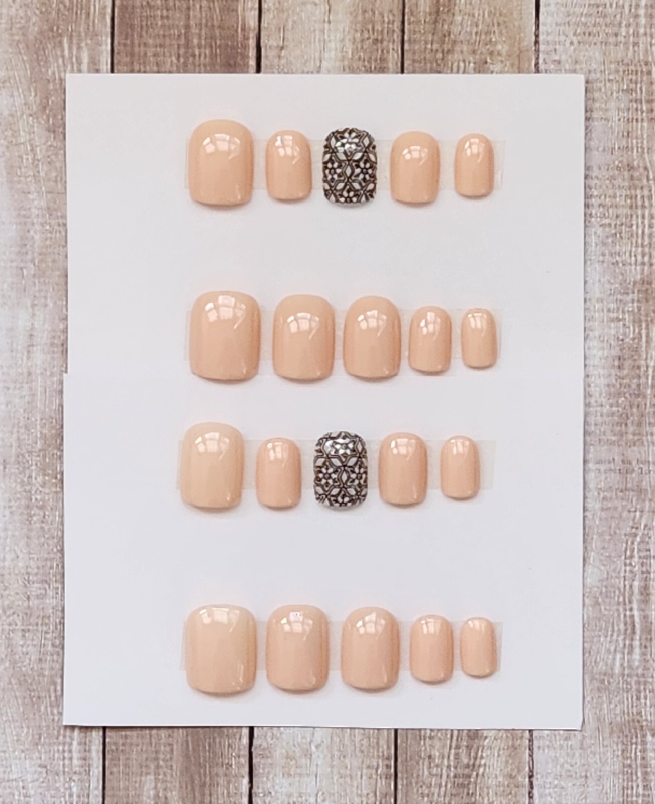 Press On Gel Nails Handmade Tender Peach Sweater Accent Square Short 20 Tip