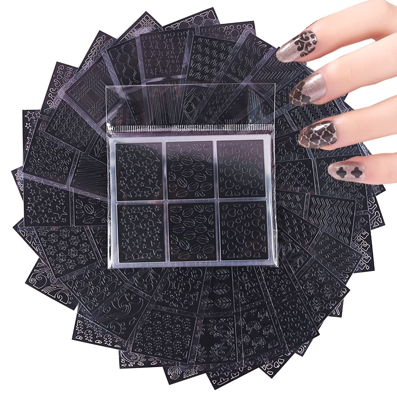 144Pcs Nail Vinyls Nail Art Stencil Sticker Set, 72 Designs of French Nail Ai…