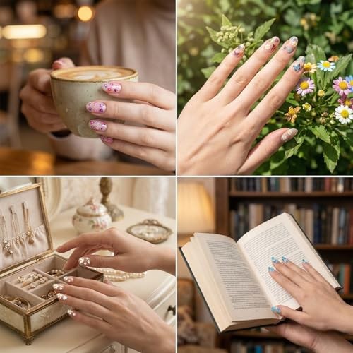 Flower Nail Stickers, 30 Sheets Colorful Daisy Cherry Blossoms Rose 3D Flower