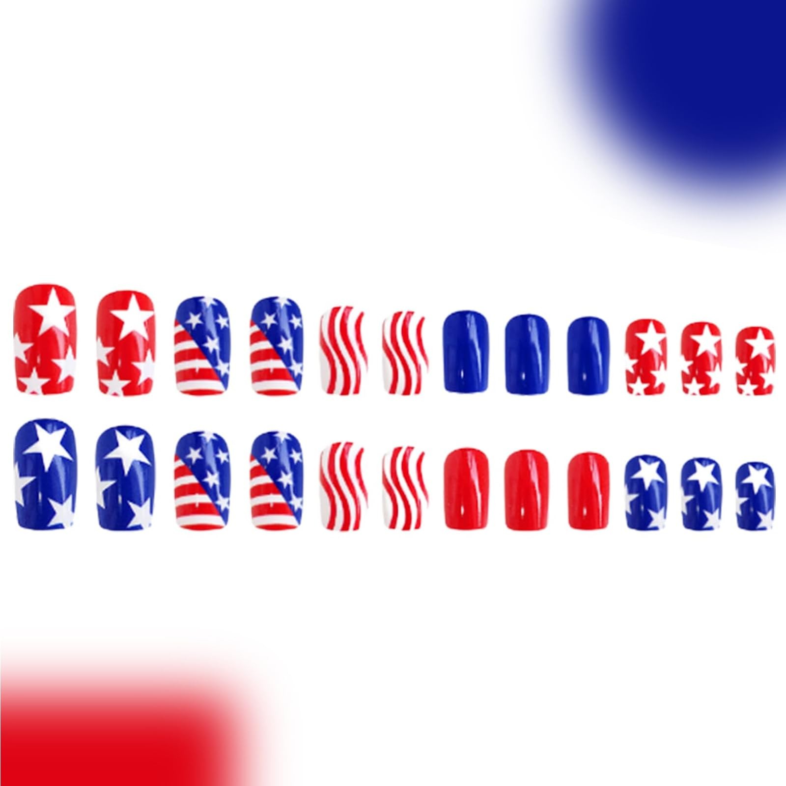 24Pcs 4th of July Press on Nails Medium Square Independence Day Fake Nails Gl…