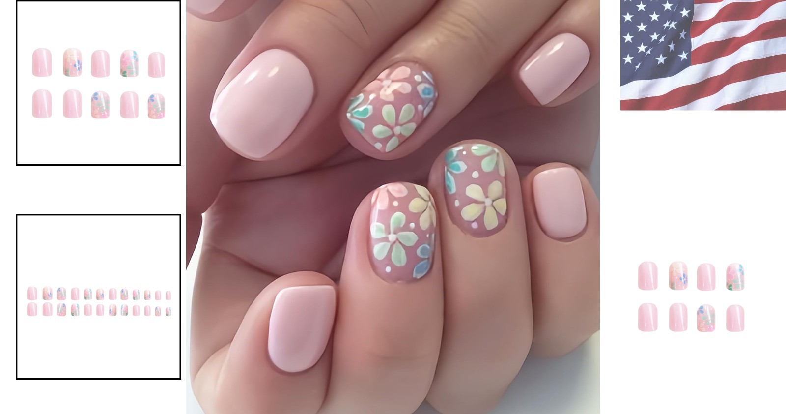 Light Pink Floral Press-On Nails – Full Cover Glossy Art for Women & Girls