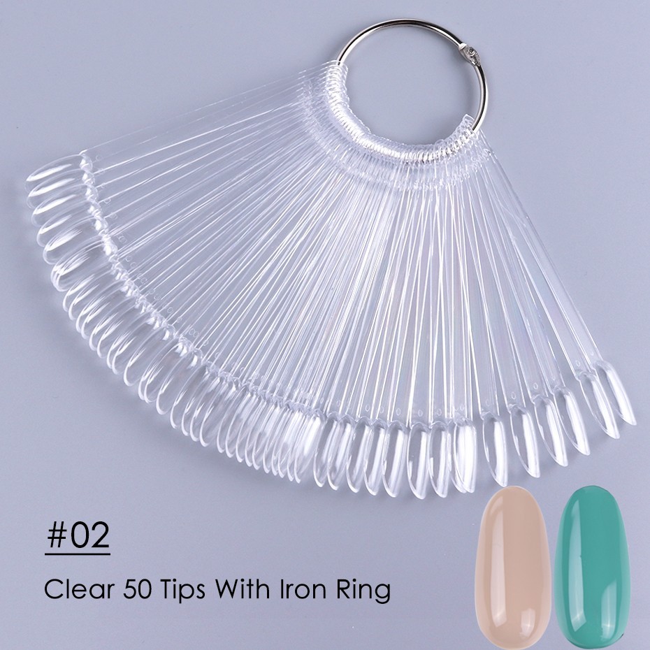 50pcs False Nail Tips Polish Palette Nail Art Practice Fan Color Sticker Display