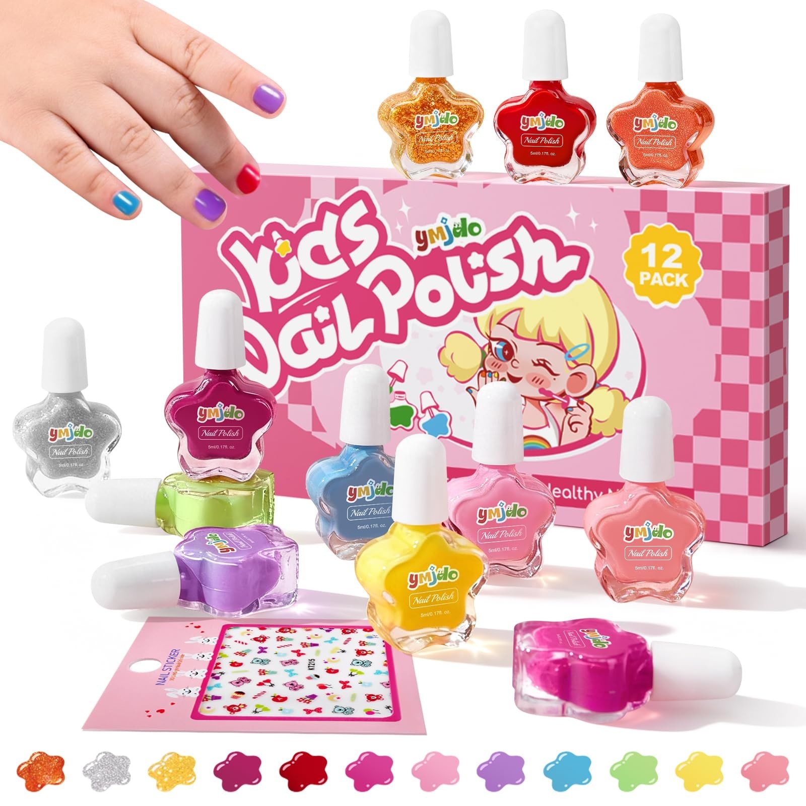 Easter Gifts Kids Nail Polish Set, 12X5ml Non-Toxic Peel-Off Quick Dry Nail P…