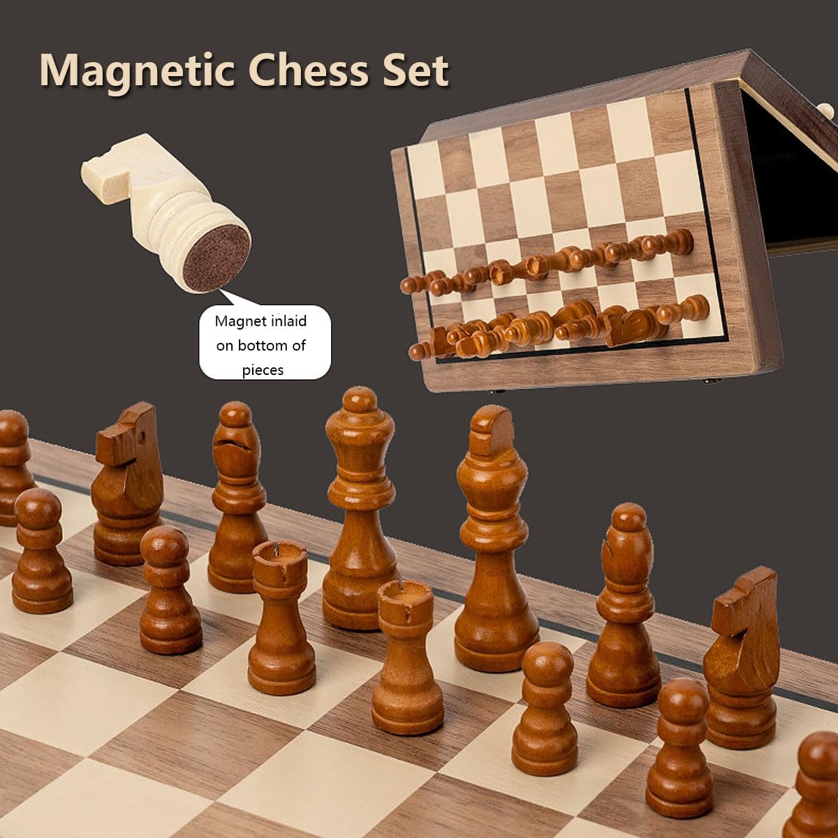 Chess Set 15” Board Wooden 15 inches by 15 inches, Walnut Color