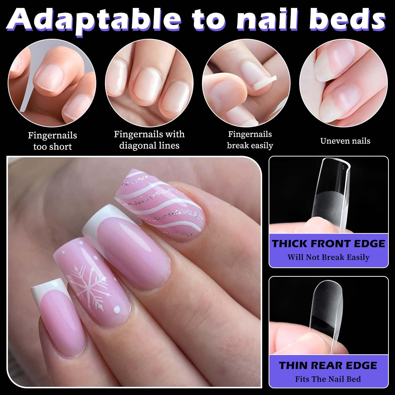 240pc Medium Nail Tips Square Fake Nails Clear Press ons Nail, Medium Square …
