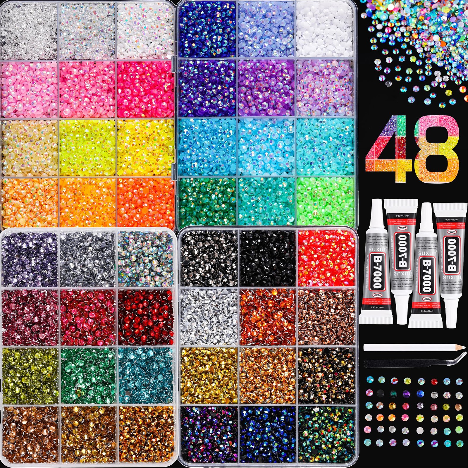 48 Colors Resin Rhinestones for Bedazzling, 36000 Pcs Flatback Gems for Craft…