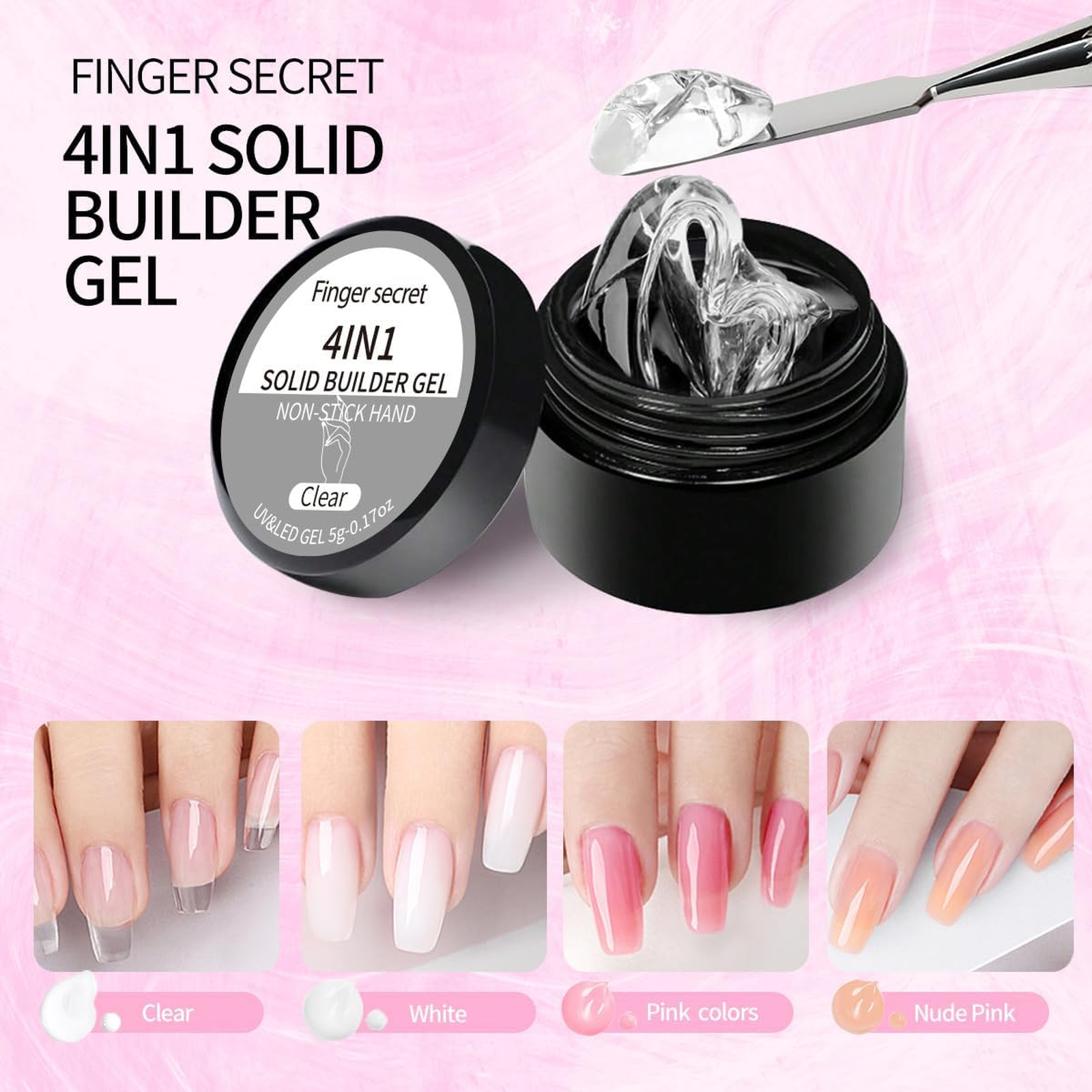 Solid Builder Gel for Nails, Hard Gel, 4g Clear White, Non-sticky, Nail