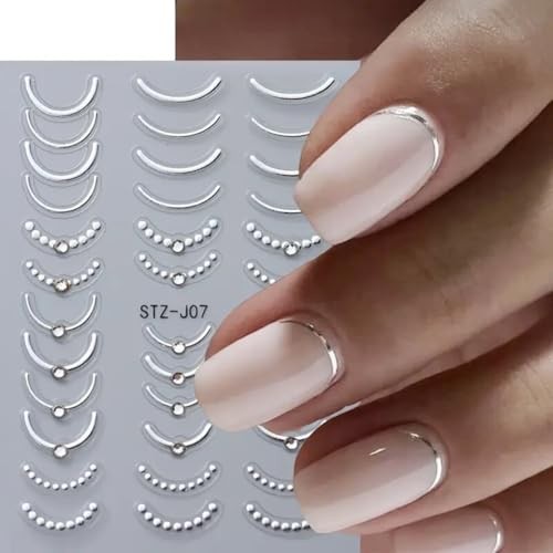 French Line Nail Art Stickers Decals 5D Embossed French Tip silver french line