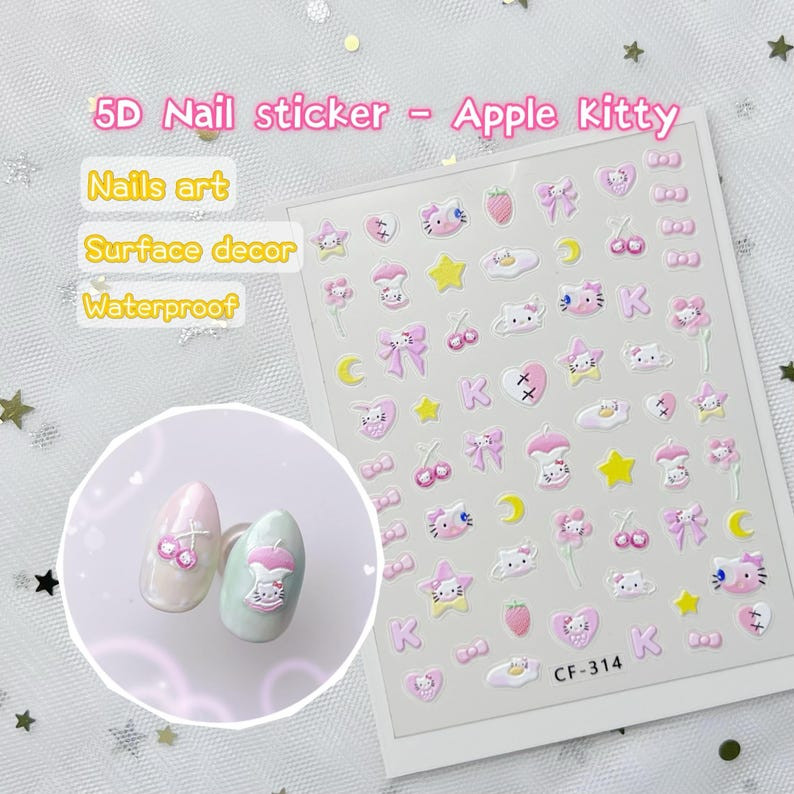 Kawaii Nail Stickers- Cartoon Cute Y2K 5D Manicure Decals/ DIY/ Hello Kitty/pink
