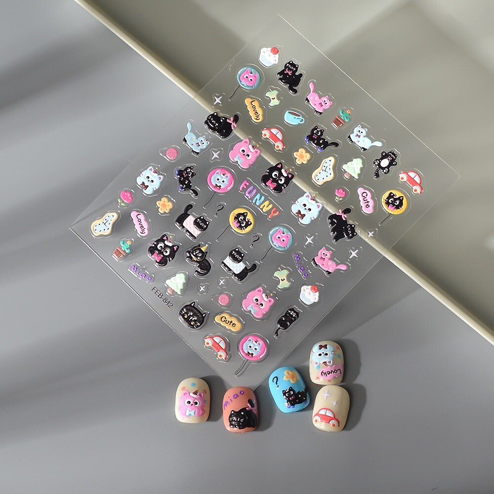 Dog Cat Animal Kitty Print Nail Stickers Decals Decoration Waterproof DIY NH27