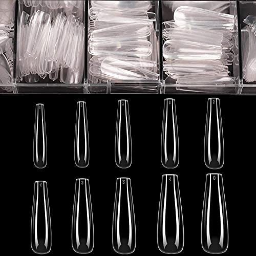 Long Fake Nails – Acrylic Coffin Shaped Clear Z6-Long Ballerina – Clear
