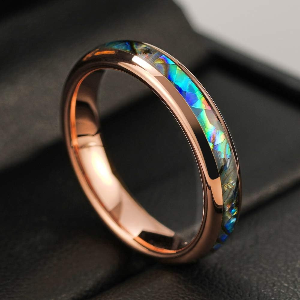 Abalone Shell Inlay Tungsten Rings 4Mm 6Mm 8Mm Womens Mens Silver Wedding Band/C