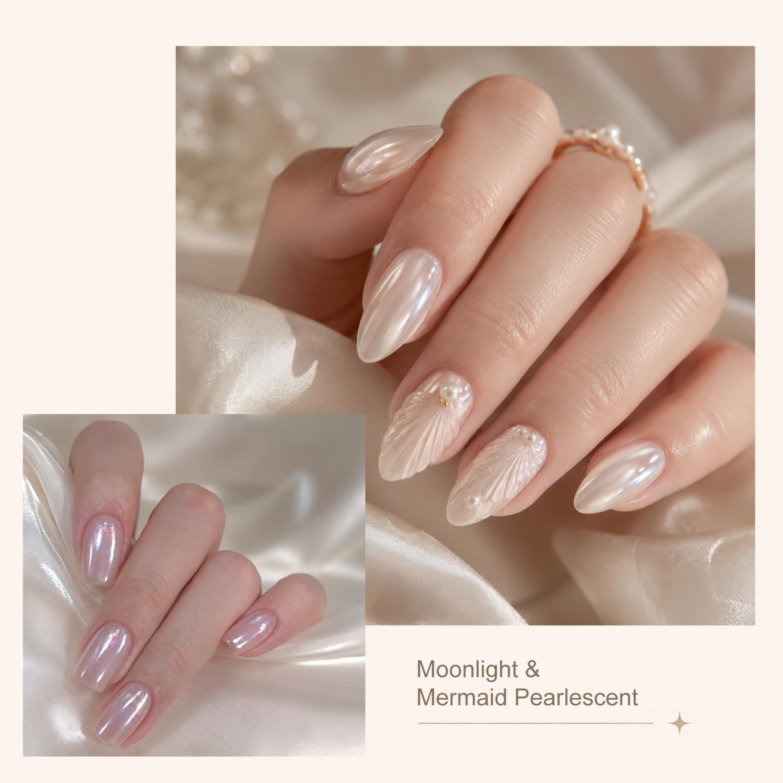 Uellipapy White Pearl Chrome Nail Powder, 2Pcs Pink Aurora and Pearl White Mi…