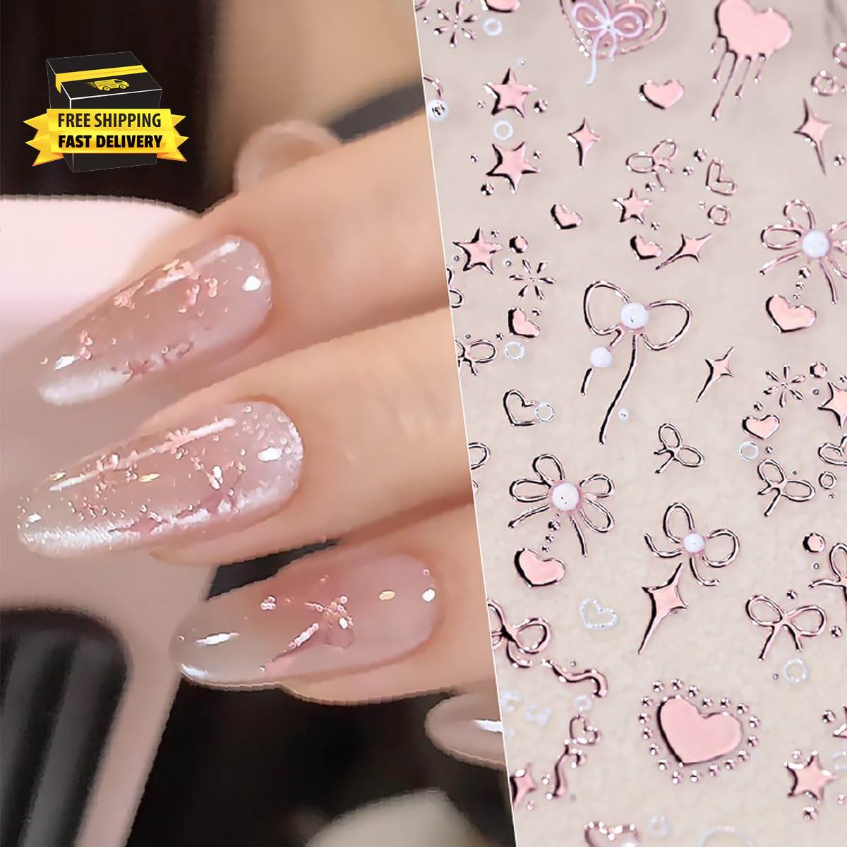 Valentine’S 5D Embossed Nail Art Stickers – Romantic Rose Gold & Pink Nail Decal