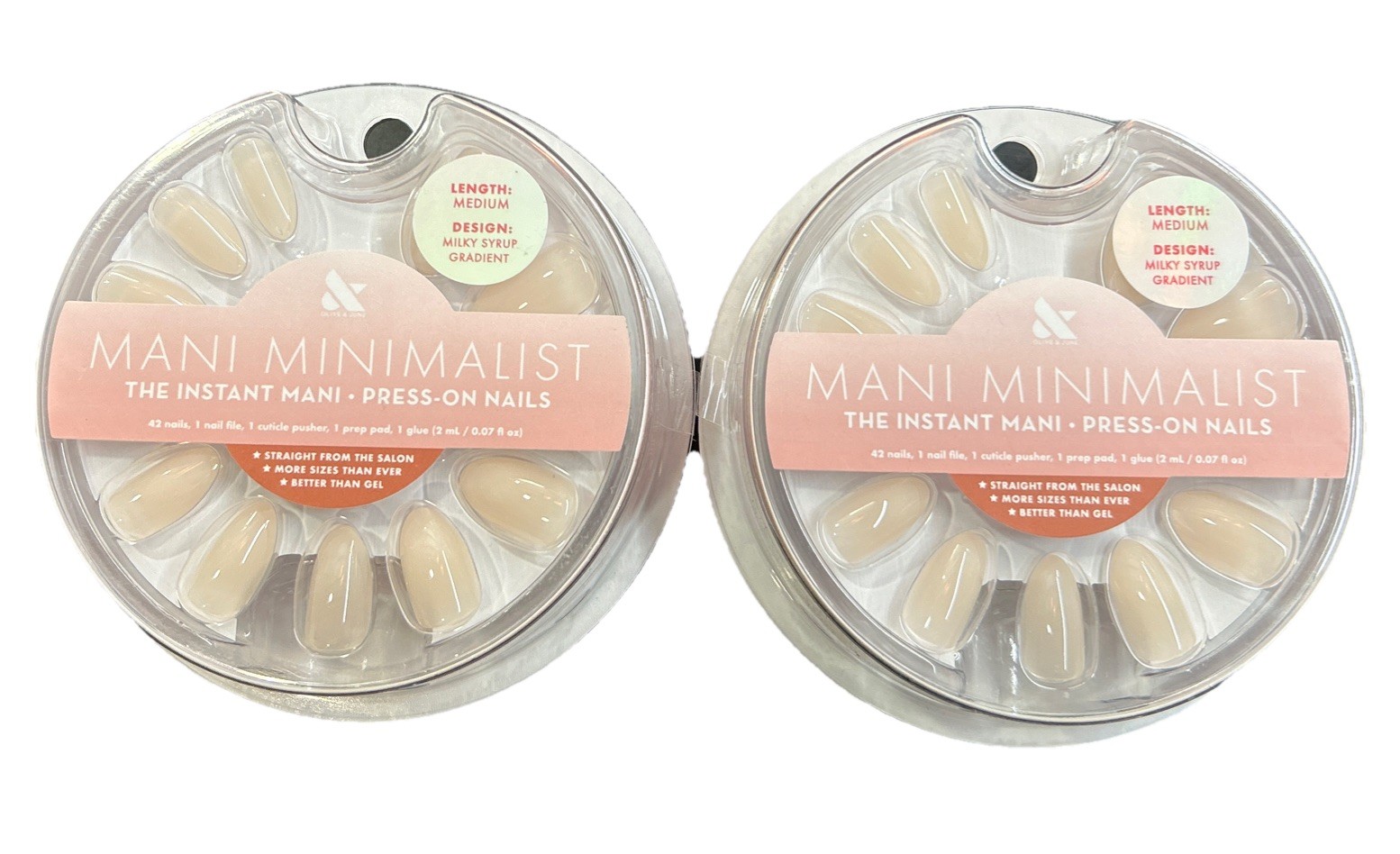 2 Sets Of Olive & June Instant Mani Press-On Nails Medium Milky Syrup Gradient