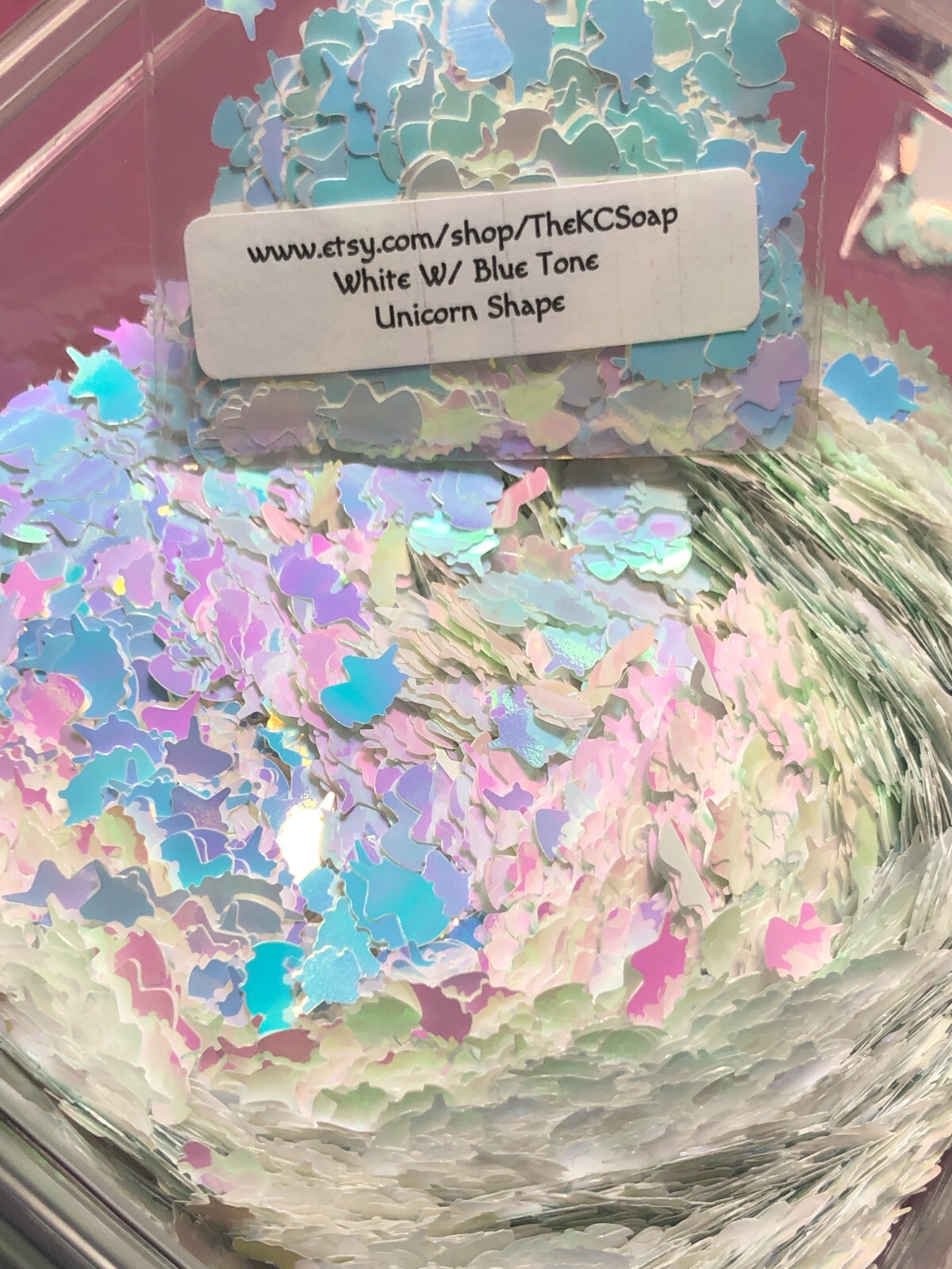 1OZ Solvent Resistant WHITE WITH BLUE TONE UNICORN Shape Glitter Epoxy US Seller