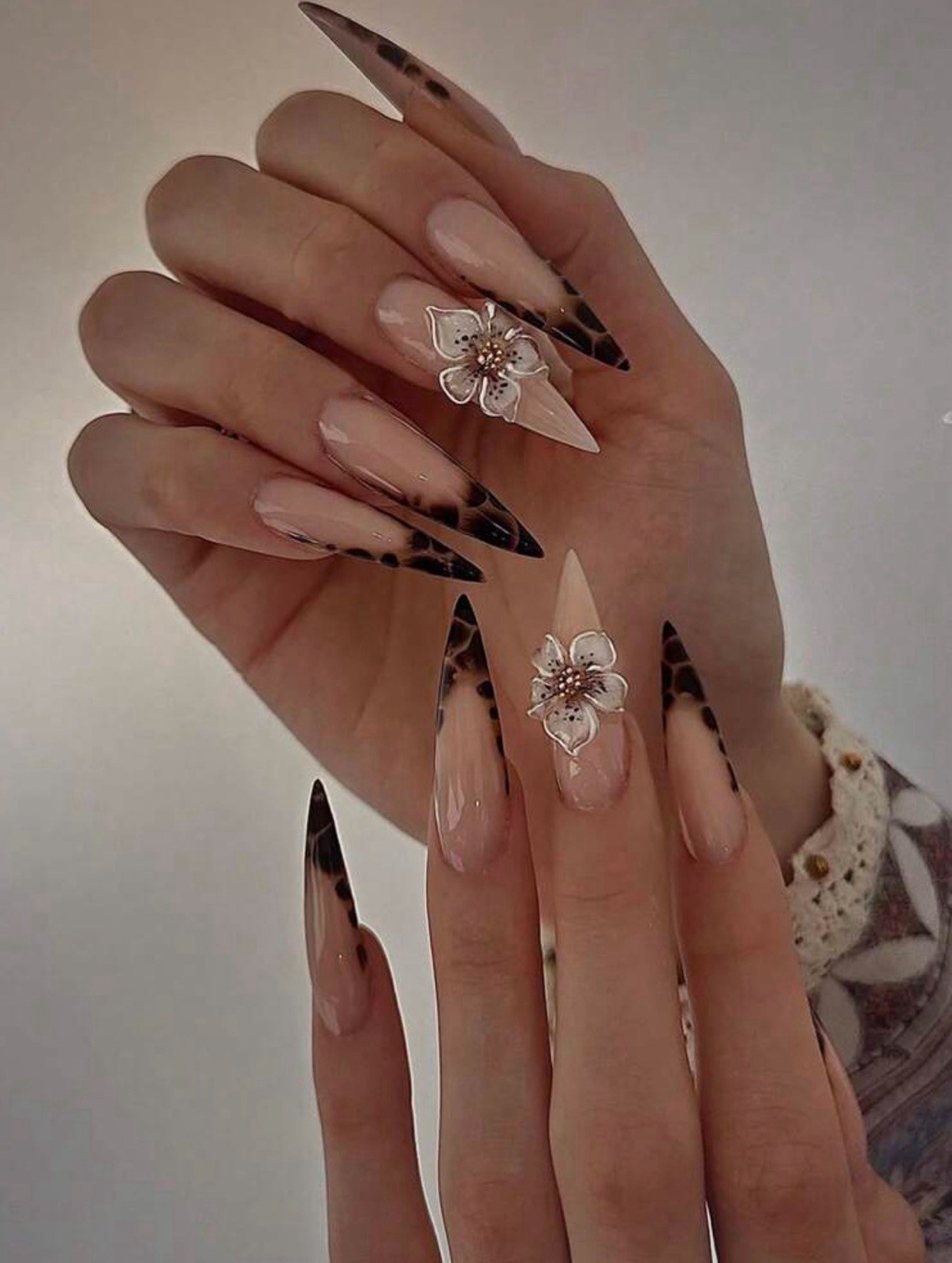 10pcs Handmade Nail Art Gel Flower, Tortoiseshell Nails