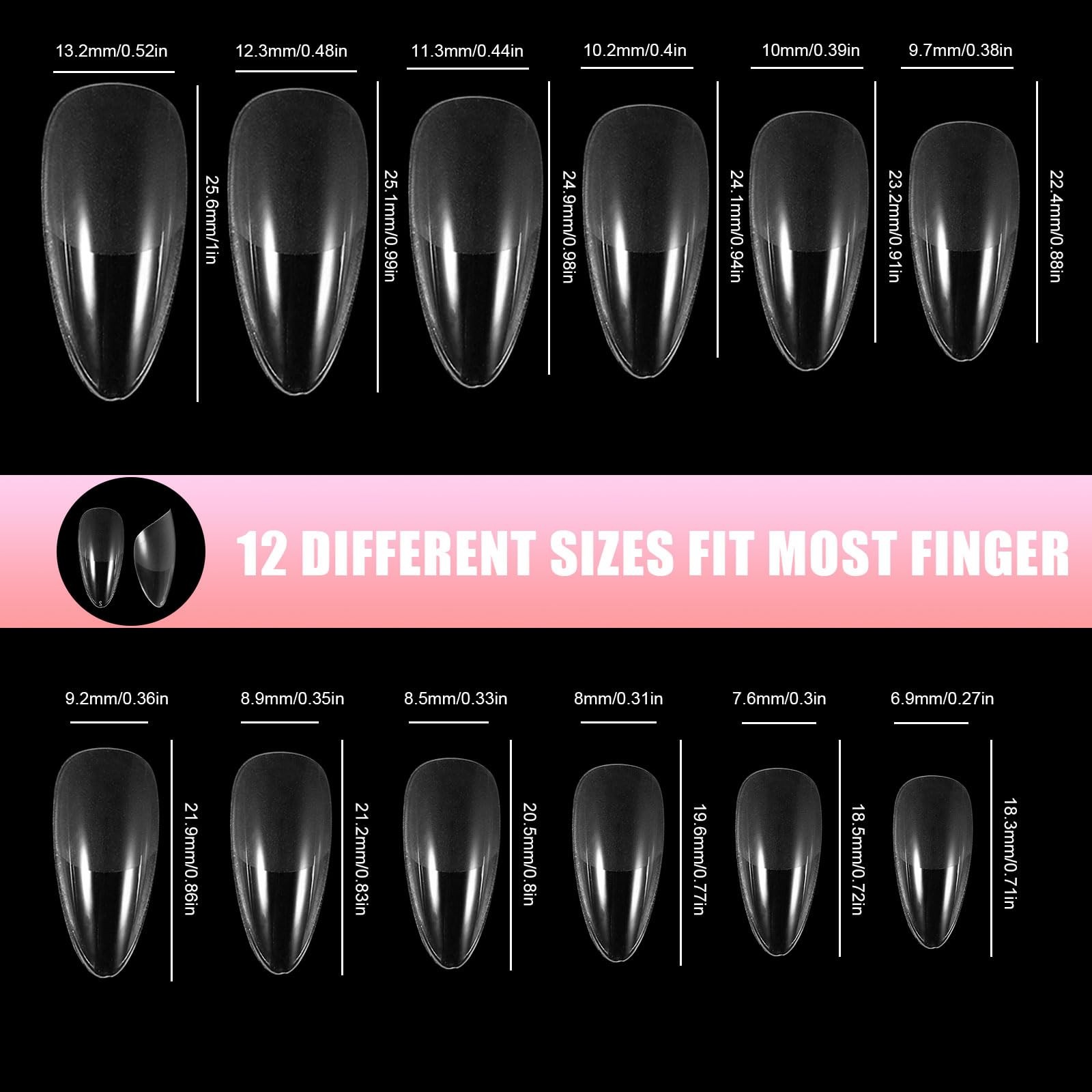 600PCS Almond Nail Tips, Clear Full Cover Fake Nails Medium Almond Gel x Tip …