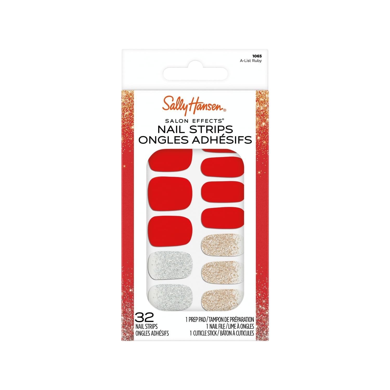 Sally Hansen Salon Effects, A-List Ruby​, Nail Strips, No UV Light Needed, No…