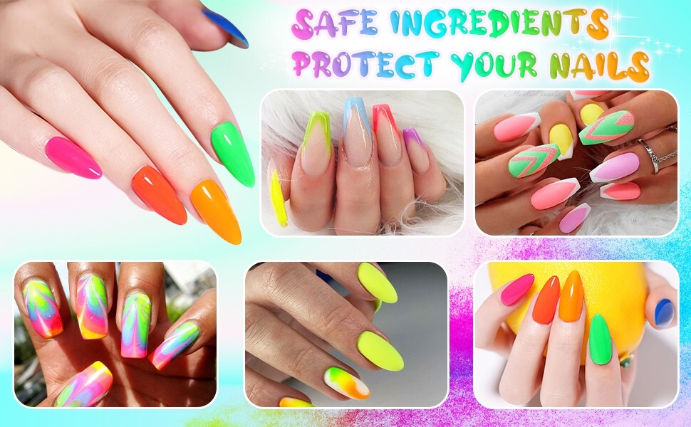 6 Neon Colour Nail Art Pigment Powder Set Dust Ombre Smoky Florescent Face Body