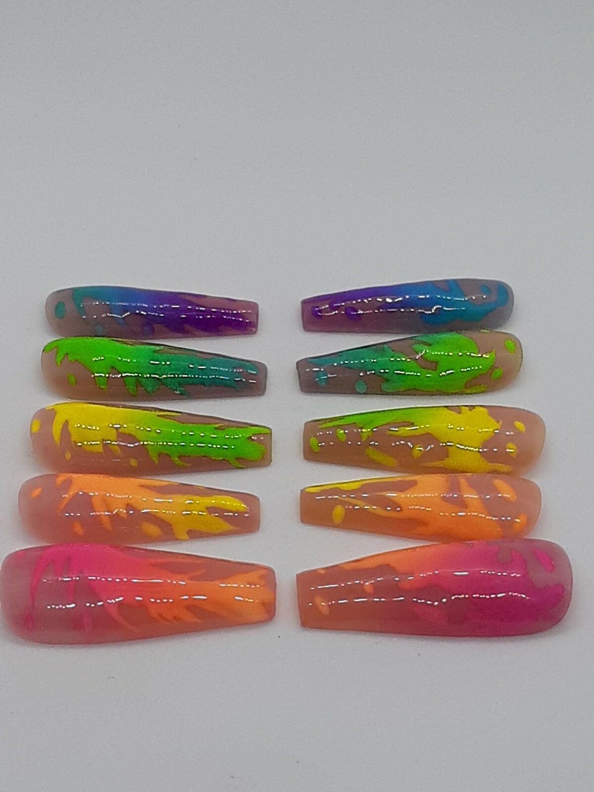 Rainbow Paint Splatter Neon Bright Summer Tropical Nude Vacation Press On Nails