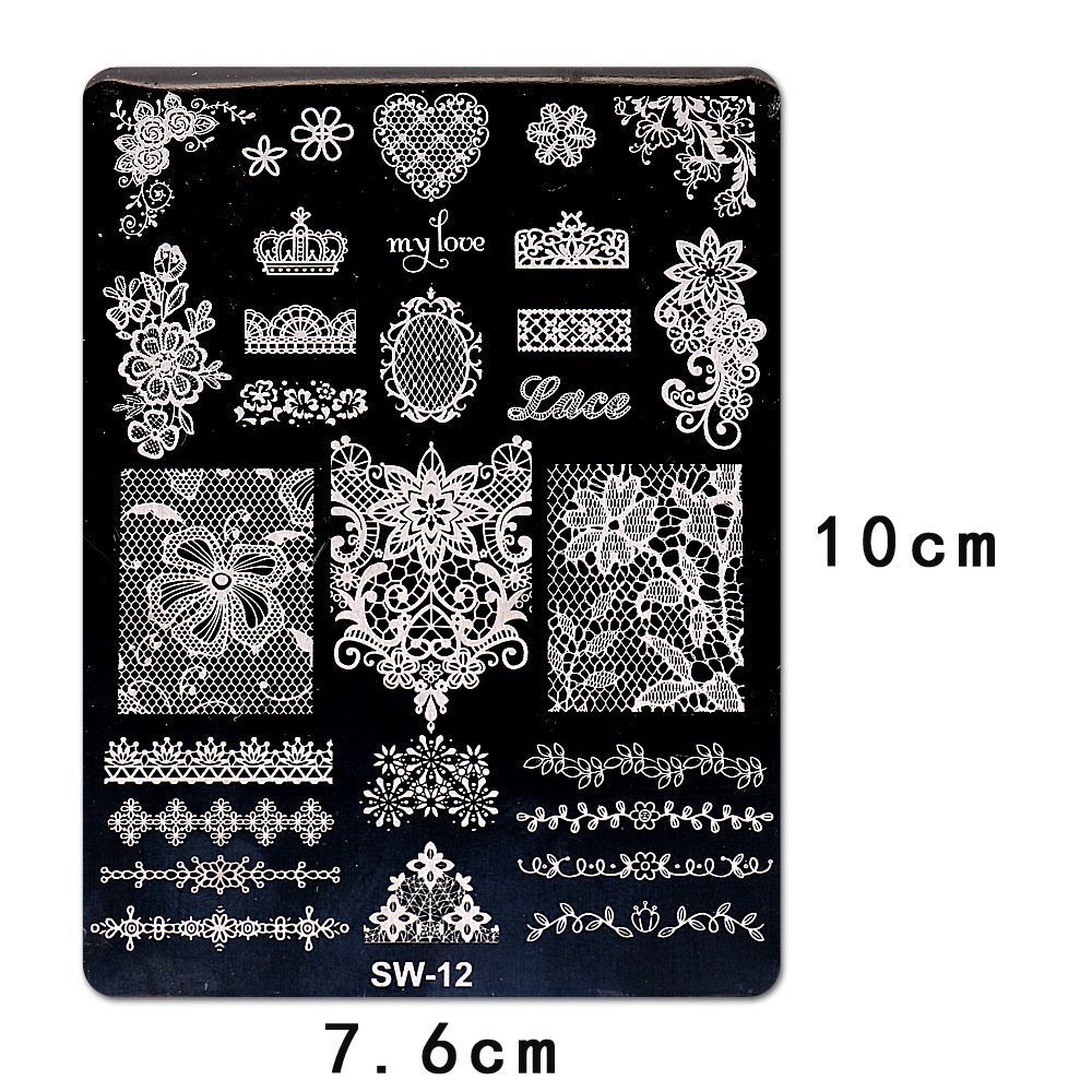 Rose Branch Nail Art Stamping Plates Lace Flower Branches Metal Nail Template