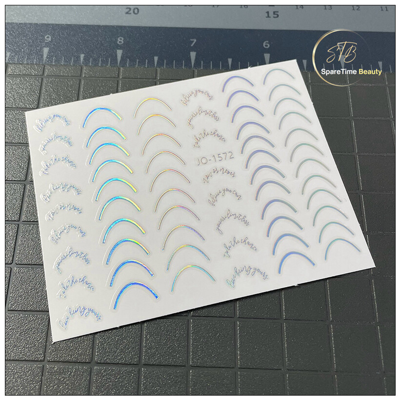 Curved Stripes Lines French Tips Nail Stickers Aurora Silver