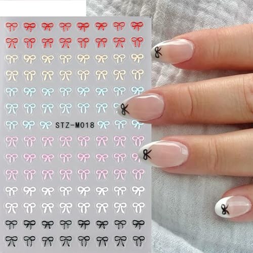 Valentines Red Bow Nails Stickers 3D Star Flower Flower Bow Nails Stickers