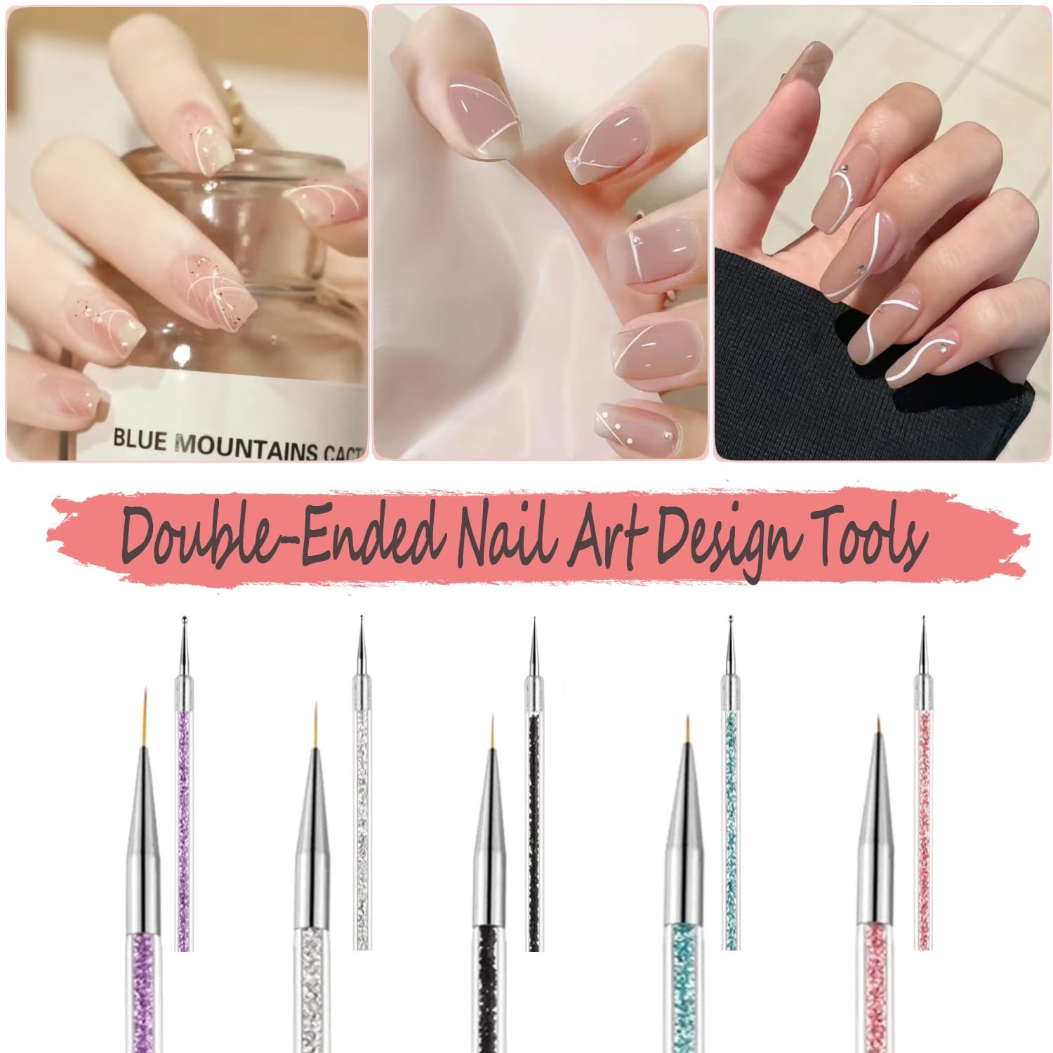 5-Piece Double Ended Nail Art Brush Set with Liner Brushes 5mm to 15mm and